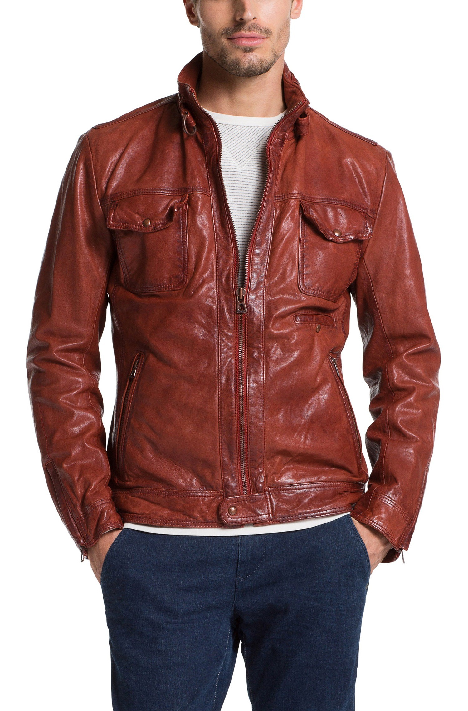Boss Orange rote Lederjacke