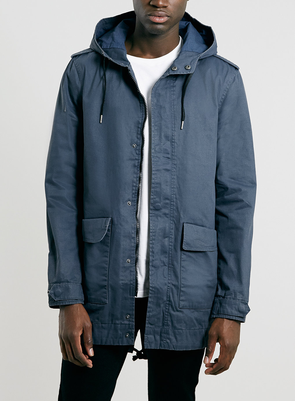 Topman Waxed Parka in Blau