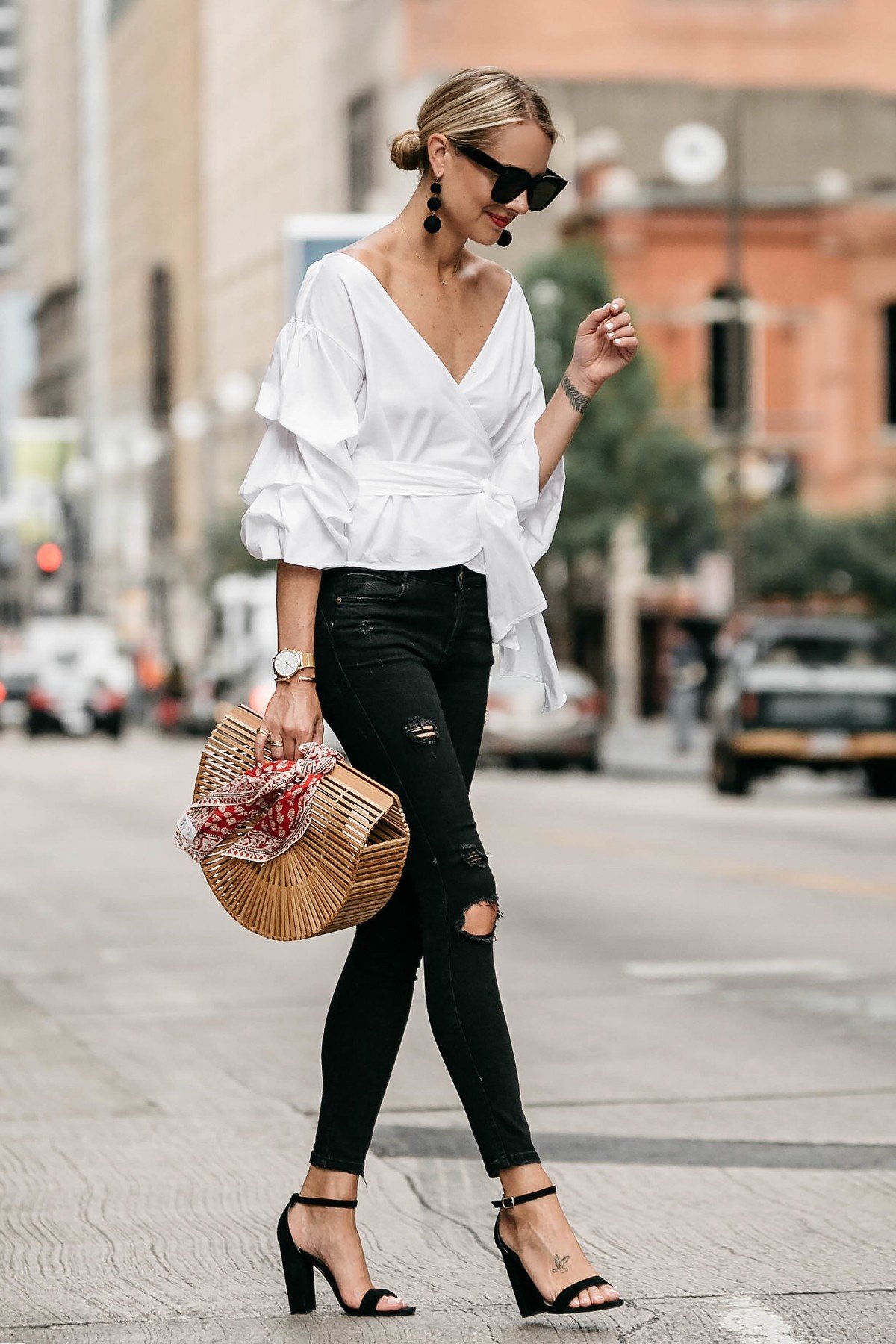 Streetstyle Fashion-Jackson-Club-Monaco-White-Ruffle-Sleeve-Wrap-Top-Cult-Gaia-Ark-Bag-Large-Red-Bandana-Black-Ripped-Skinny-Jeans.jpg